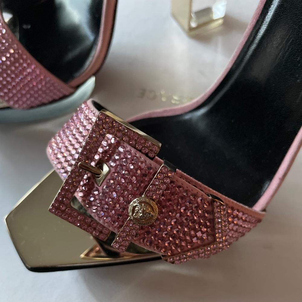 VERSACE pink crystal embellished plexi platform sandals - Picture 9 of 9